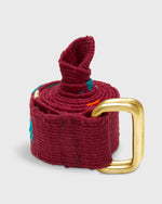 Load image into Gallery viewer, Hand-Loomed D-Ring Belt in Burgundy/Blue Tribal