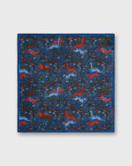 Load image into Gallery viewer, Hand-Rolled Wool Print Pocket Square in Blue Antelope Scene