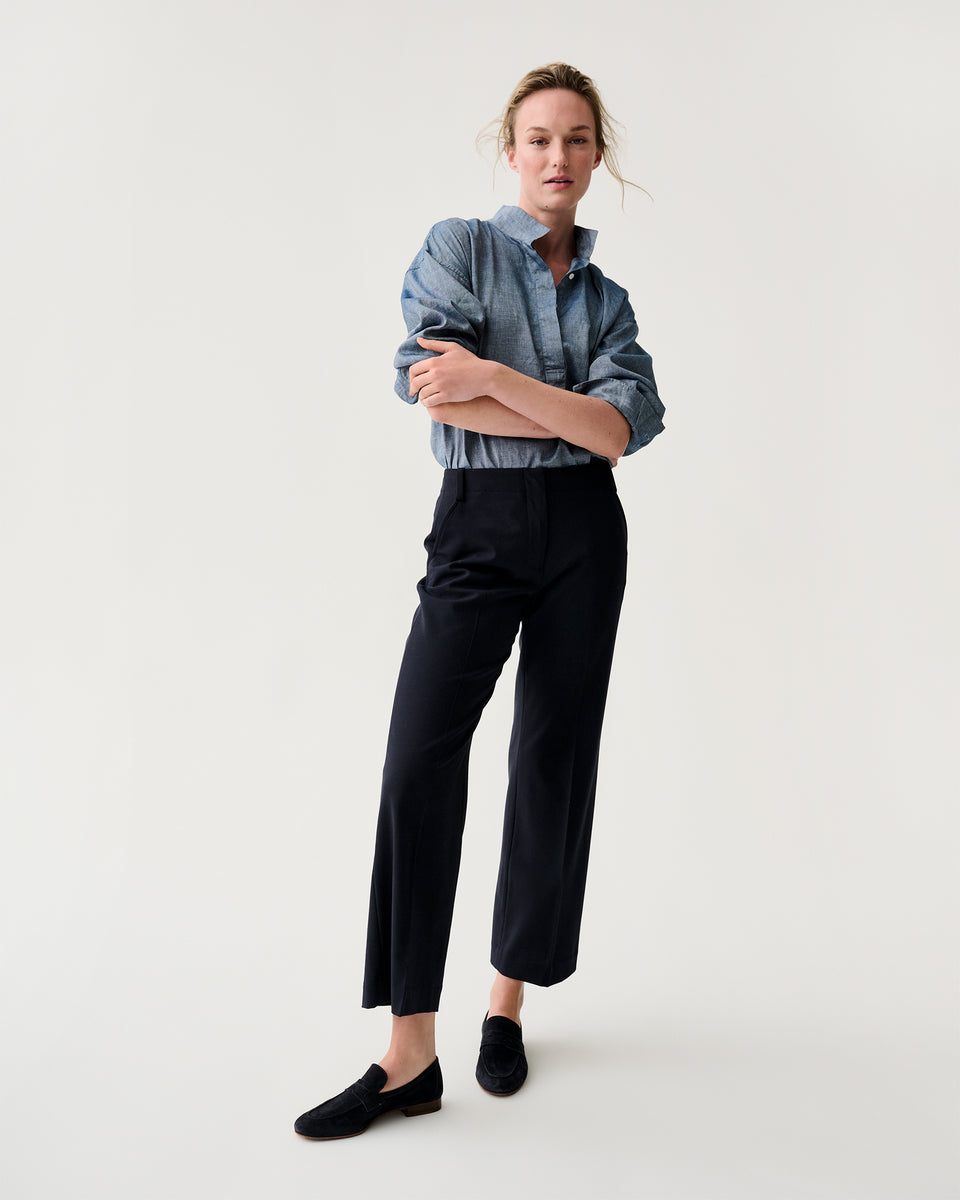 Frankie Cropped Pant in Navy Bi-Stretch Tropical Wool | Shop Ann