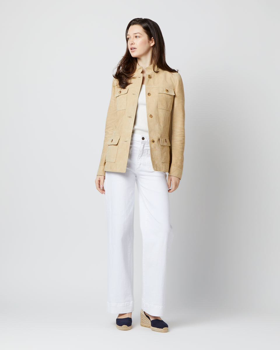 Eve Safari Jacket in Light Khaki Suede Shop Ann Mashburn