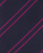 Load image into Gallery viewer, Silk Woven Tie in Navy/Berry Double Stripe