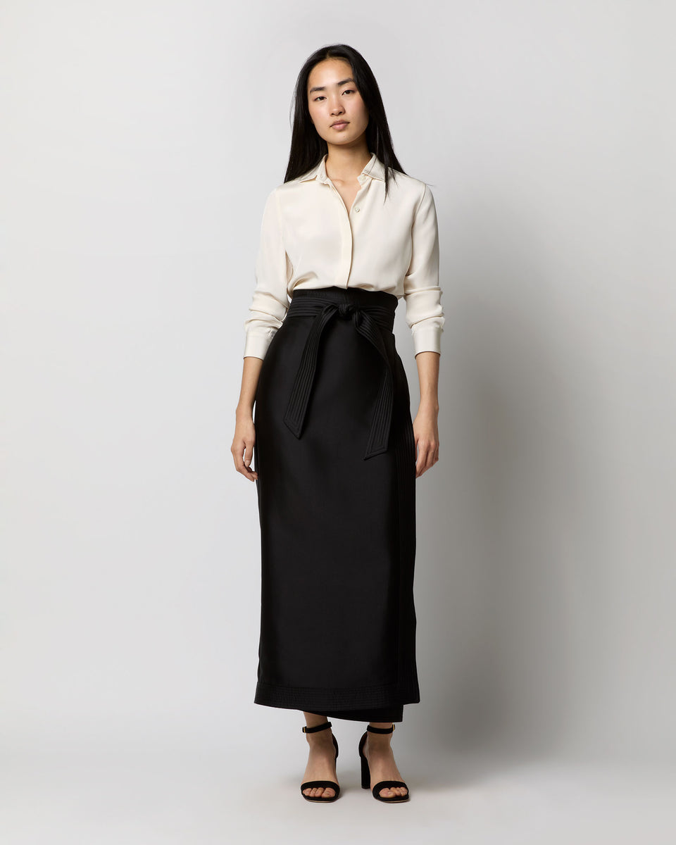 Kira Maxi Wrap Skirt in Black Silk/Wool | Shop Ann Mashburn