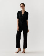Load image into Gallery viewer, Short-Sleeved Rosie V-Neck Cardigan in Black Linen