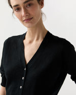 Load image into Gallery viewer, Short-Sleeved Rosie V-Neck Cardigan in Black Linen