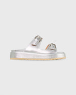 Load image into Gallery viewer, Double-Buckle Platform Slide in Silver Leather