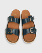 Load image into Gallery viewer, Double-Buckle Platform Slide in Navy Leather