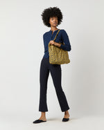 Load image into Gallery viewer, Reusable Tote Bag in Yellow/Blue/Brown Star Anise Liberty Fabric