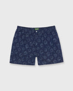 Load image into Gallery viewer, Button-Front Boxer Short in Navy/Slate Floral Print Linen Poplin