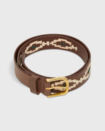 Load image into Gallery viewer, 1 1/8" Polo Belt in Bone/Green Medium Brown Leather