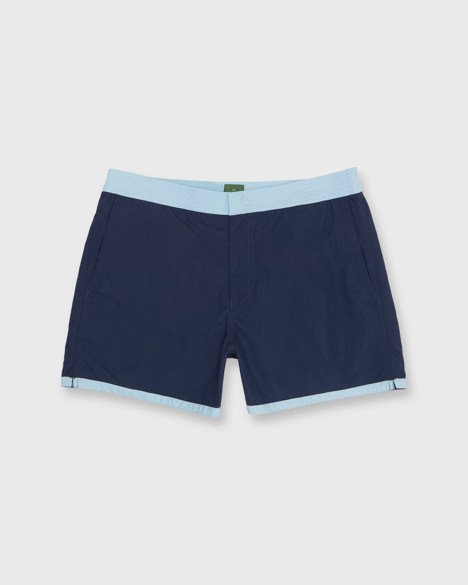 Zip-Front Standard Swim Short in Navy/Sky Nylon | Shop Sid Mashburn