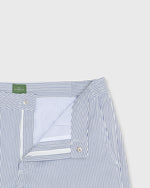 Load image into Gallery viewer, Zip-Front Mid-Length Swim Short in Blue/White Seersucker