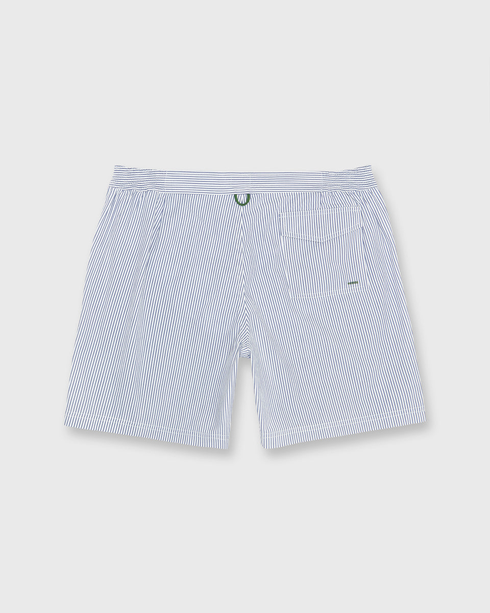 Zip-Front Mid-Length Swim Short in Blue/White Seersucker | Shop