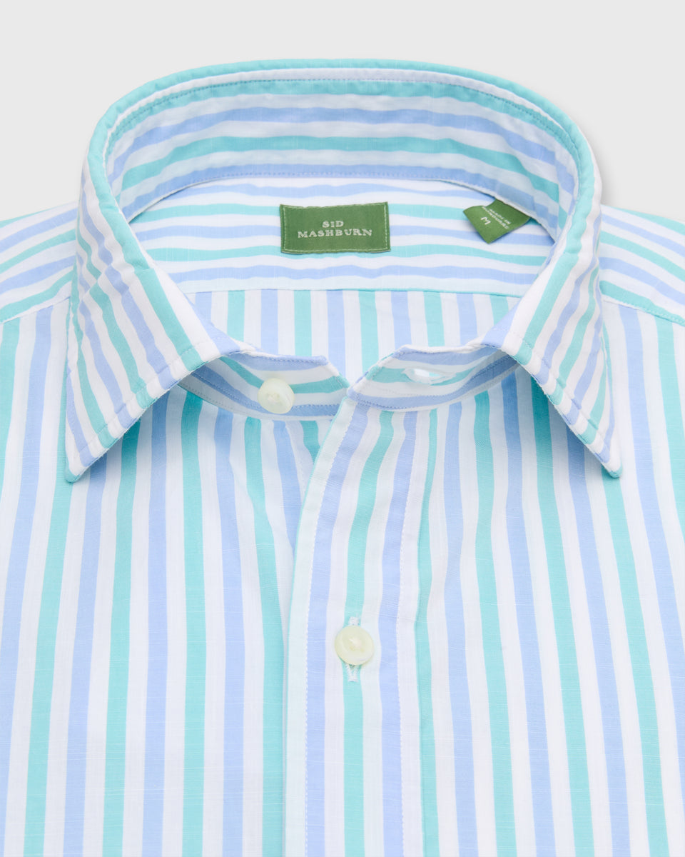 Spread Collar Sport Shirt in Seaglass/Coastal Stripe Chambray