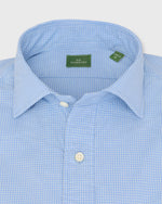 Load image into Gallery viewer, Spread Collar Sport Shirt in Blue/Sage Micro Gingham Poplin