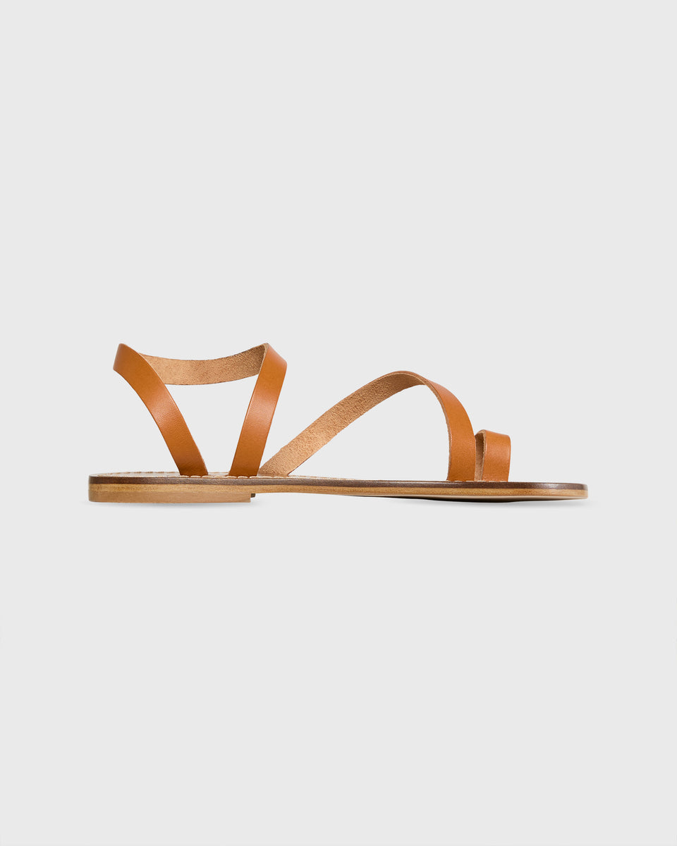 Diagonal Strap Sandal in Tan Leather | Shop Ann Mashburn