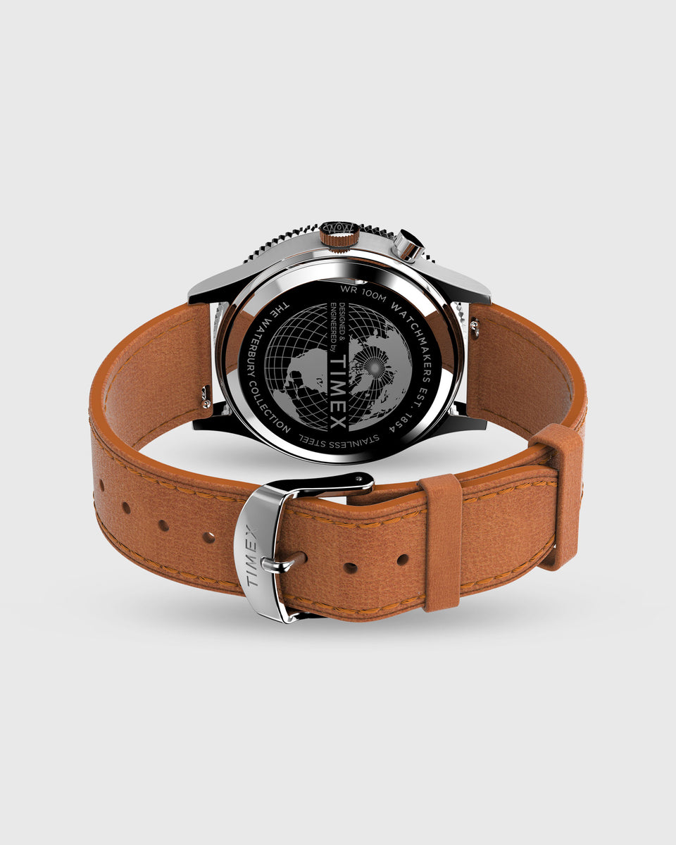 Waterbury Traditional GMT Watch in Charcoal/Tan | Shop Sid Mashburn