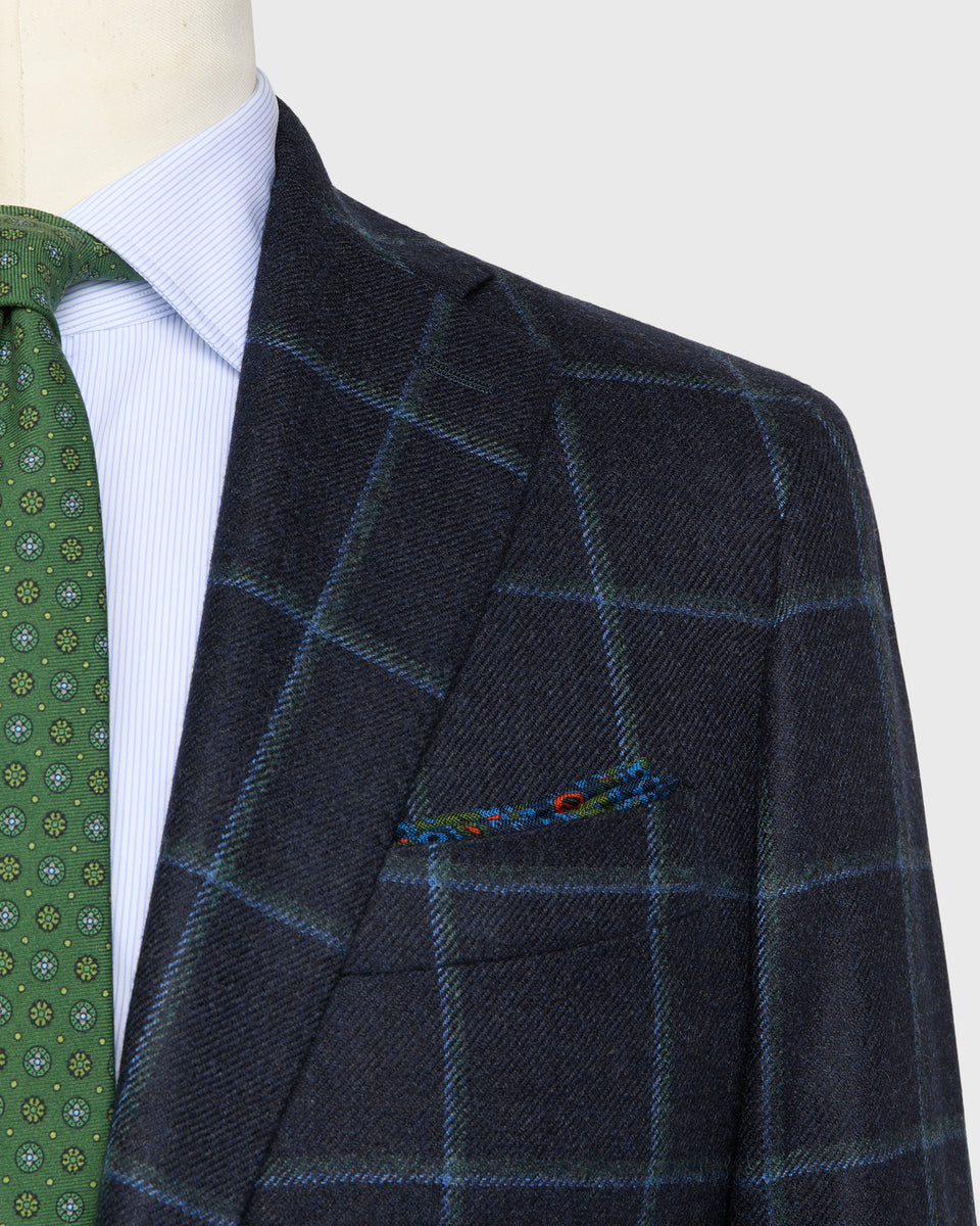 Virgil No. 3 Jacket in Navy/Spruce/Blue Windowpane Brushed Twill Virgil No. 3 Jacket in Navy/Spruce/Blue Windowpane Brushed Twill