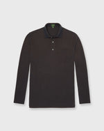Load image into Gallery viewer, Long-Sleeved Polo in Brown Dark Oxford Pima Pique