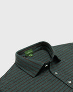 Load image into Gallery viewer, Short-Sleeved Polo in Heather Sea Moss/Heather Brown Stripe Pima Pique