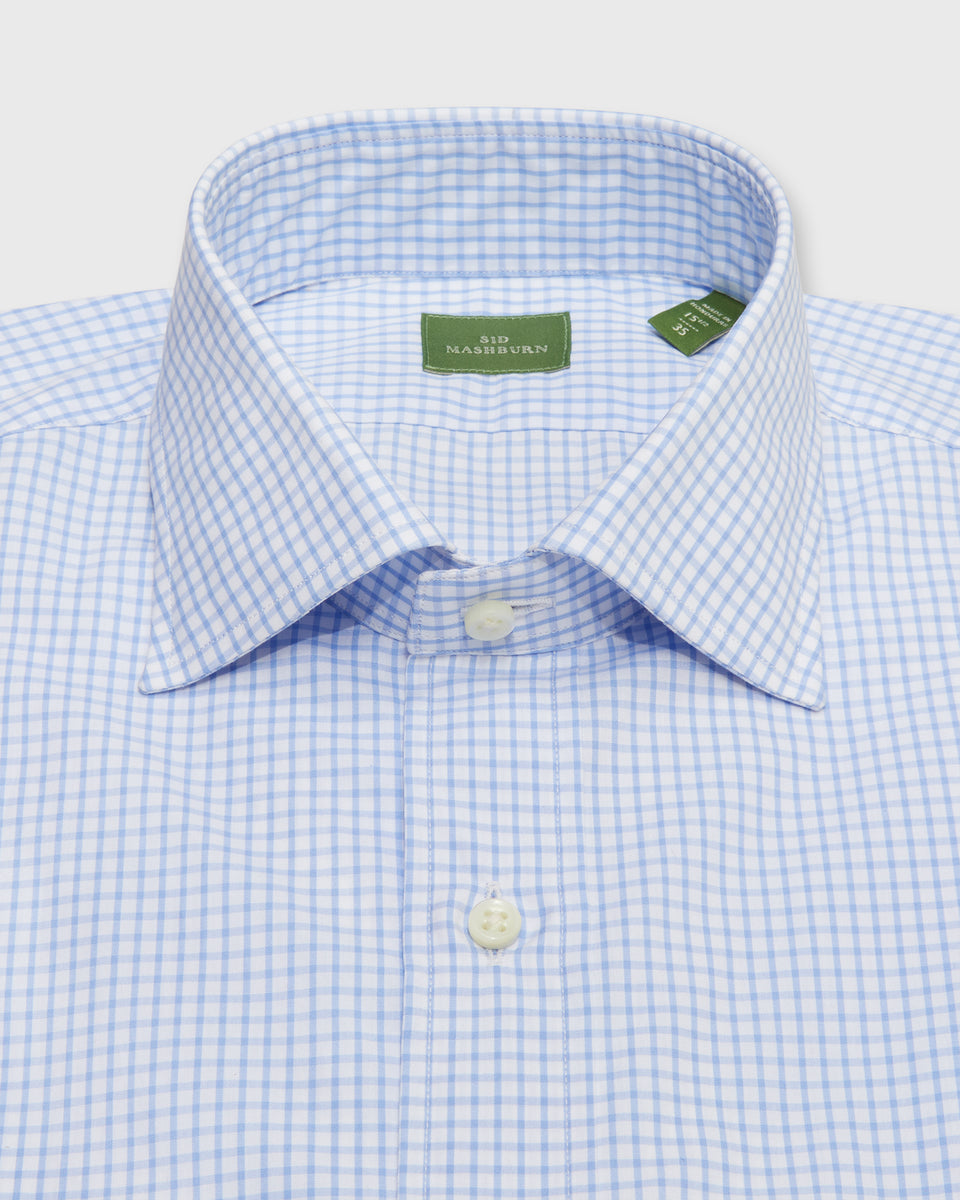 blue and white checkered dress shirt Spread Collar in Graph Check Poplin White House Black Market lauryn resistant properties Color:Blue Grid Check