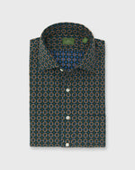 Load image into Gallery viewer, Spread Collar Sport Shirt in Forest/Tobacco/Blue Jacquard Poplin