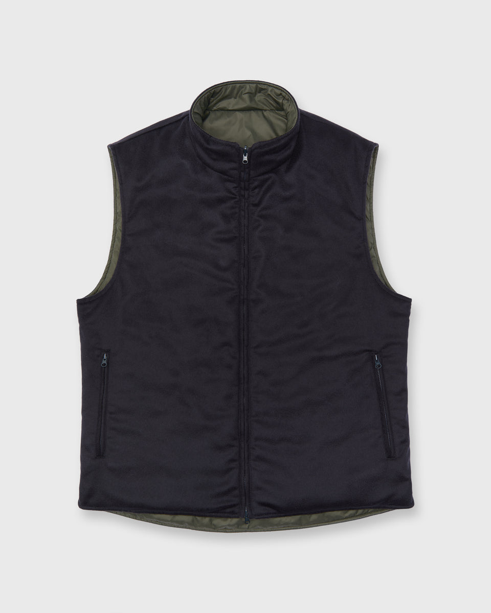 ëpaのreversible short vest Reversible Cashpad Zip Vest in Olive Nylon/Navy Cashmere Flannel