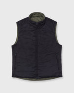 Load image into Gallery viewer, Reversible Cashpad Zip Vest in Olive Nylon/Navy Cashmere Flannel