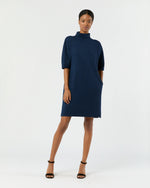 Load image into Gallery viewer, Rowan Short-Sleeved Funnel-Neck Dress in Heather Navy Extra Fine Merino Wool