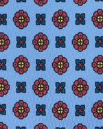 Load image into Gallery viewer, Silk Print Tie in Sky/Raspberry/Navy Foulard