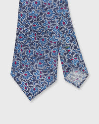 Linen Print Tie in Navy/Blue/Berry Paisley