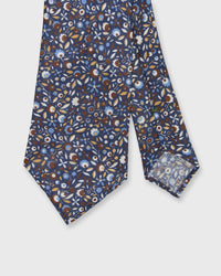 Linen Print Tie in Navy/Brown Floral