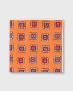 Load image into Gallery viewer, Linen Print Pocket Square in Orange/Red Medallion