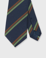 Load image into Gallery viewer, Irish Poplin Tie in Navy/Brown/Olive Stripe
