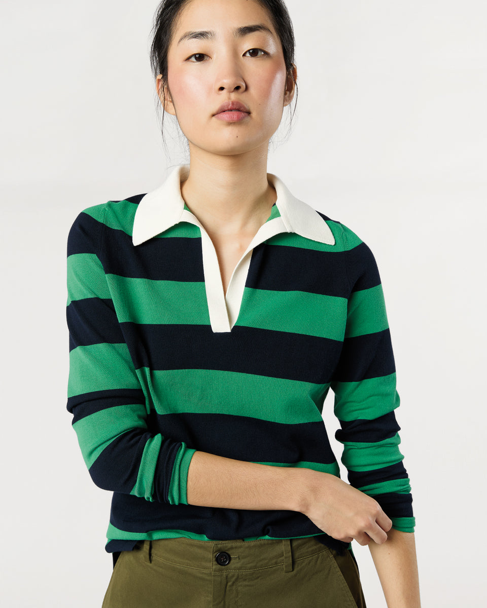 Georgina Rugby Sweater in Kelly Green Ice Cotton | Shop Ann Mashburn