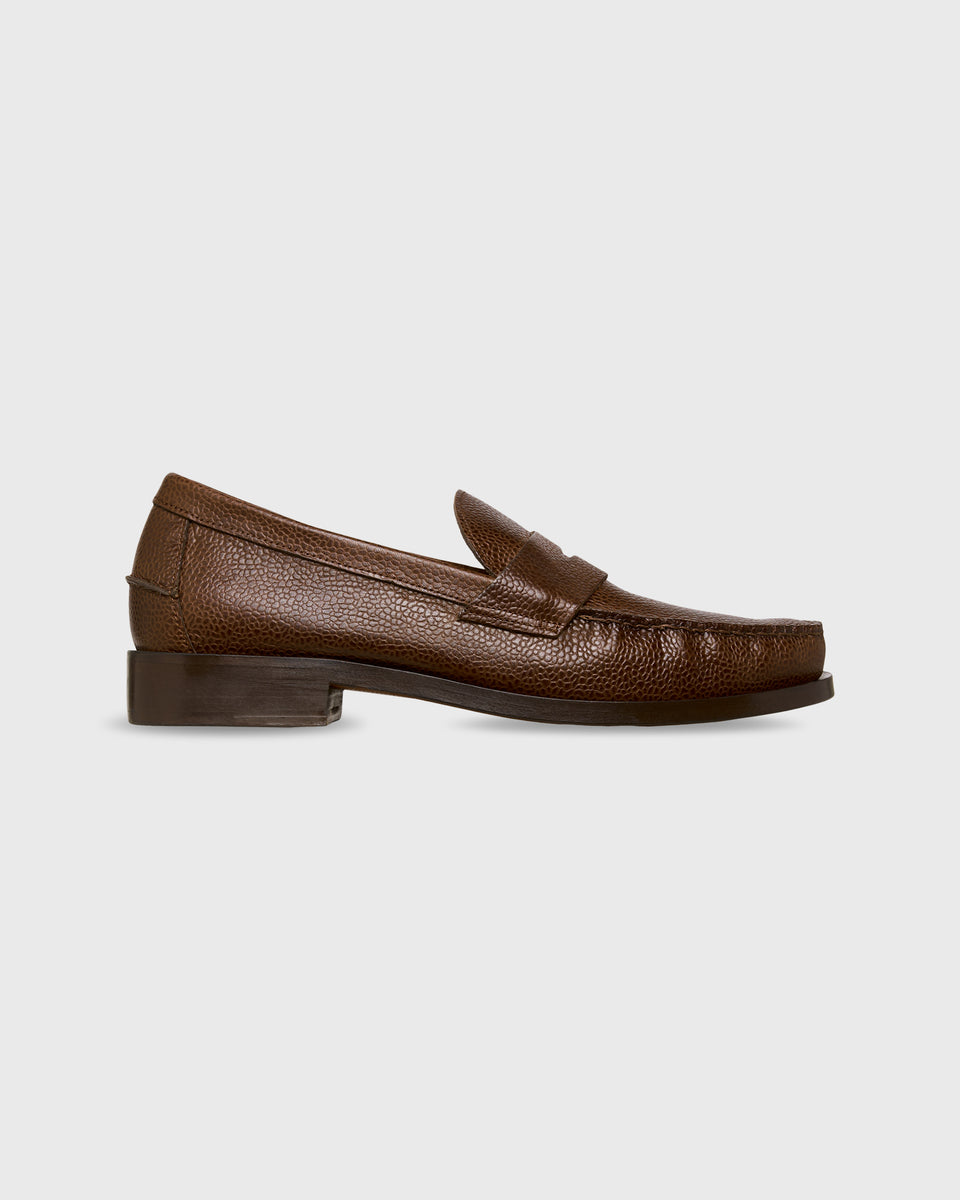 Handsewn Penny Loafer in Chocolate Pebble Grain Leather | Shop Sid
