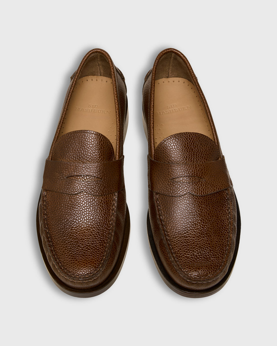 Handsewn Penny Loafer in Chocolate Pebble Grain Leather | Shop Sid