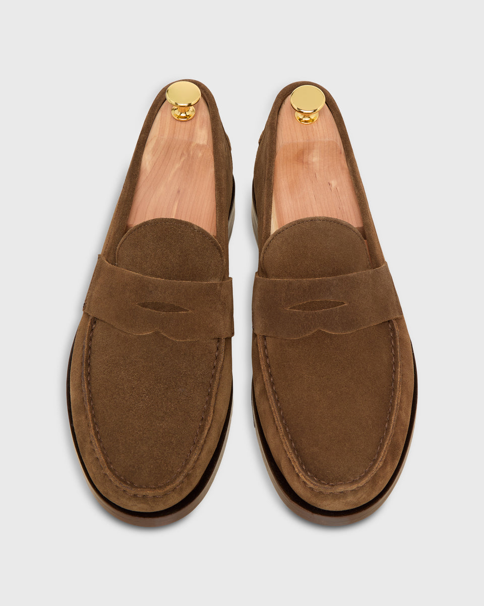 Handsewn Penny Loafer in Chocolate Suede | Shop Sid Mashburn