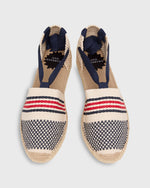 Load image into Gallery viewer, Pia Low Espadrille in Ivory/Navy/Red Stripe Canvas