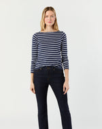 Load image into Gallery viewer, Long-Sleeved Boatneck Tee in Navy/White Stripe Pima Cotton