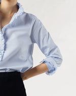 Load image into Gallery viewer, Frill Shirt in Sky Pencil Stripe Poplin