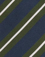 Load image into Gallery viewer, Silk/Cotton Mogador Tie in Navy/Green/Bone Stripe
