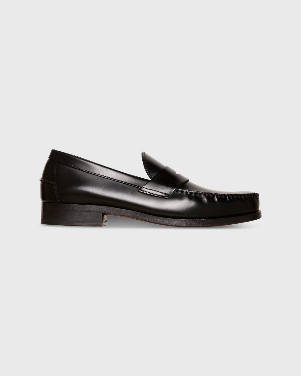 Handsewn Penny Loafer in Black Spazzolato Calf | Shop Sid Mashburn