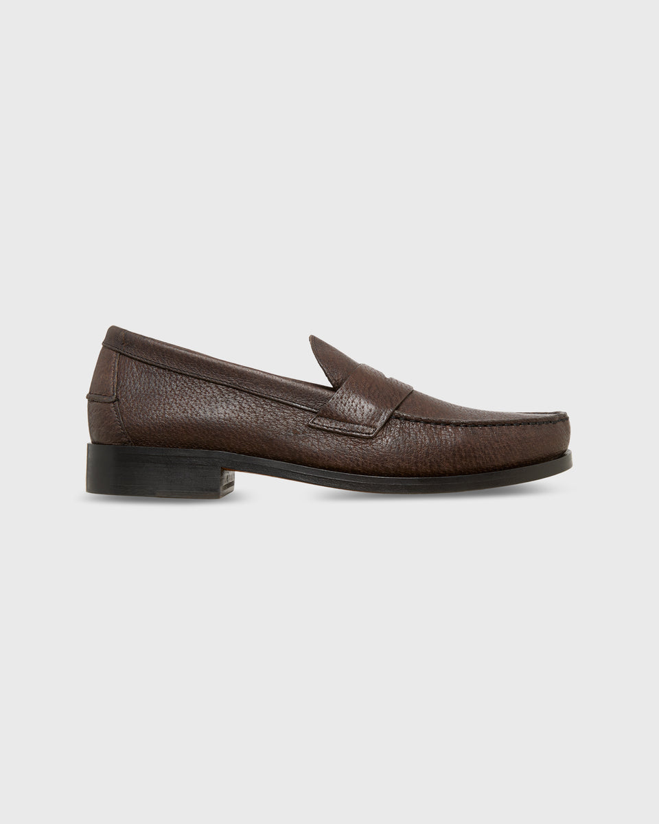 Handsewn Penny Loafer in Chocolate Wild Boar Leather | Shop  display picture 1