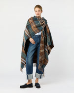 Load image into Gallery viewer, Reversible Lambswool Cape in Heather Blue Check/Brown Windowpane