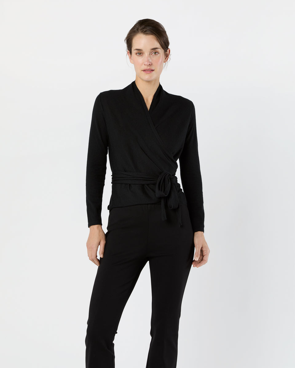 Mika Wrap Sweater in Black Cashmere | Shop Ann Mashburn