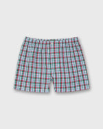 Load image into Gallery viewer, Button-Front Boxer Short in Green/Red/Sky Plaid Poplin