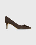 Load image into Gallery viewer, Pointed-Toe Buckle Pump in Dark Brown Suede