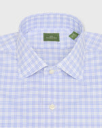 Load image into Gallery viewer, Spread Collar Dress Shirt in White/Sky Check Poplin