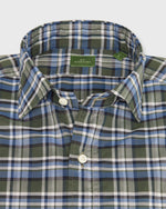 Load image into Gallery viewer, Spread Collar Sport Shirt in Green/Sky/Navy Plaid Poplin