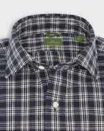 Load image into Gallery viewer, Slim-Fit Spread Collar Sport Shirt in Navy/White Plaid Brushed Plainweave